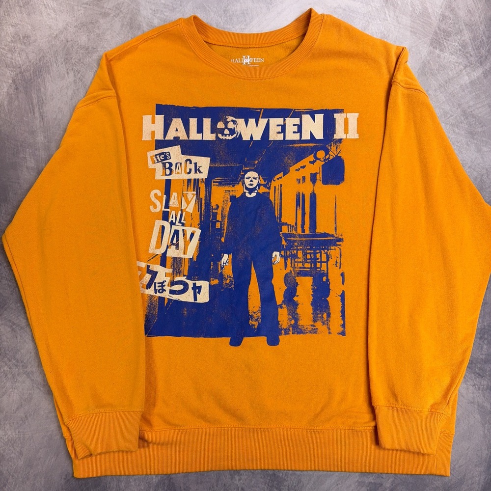 Halloween II Michael Myers Sweatshirt Orange Graphic Slay All Day Mens XXL